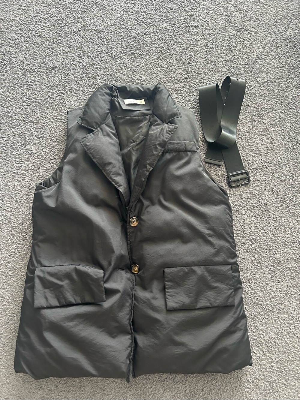Black Puffer Vest with Notch Collar
